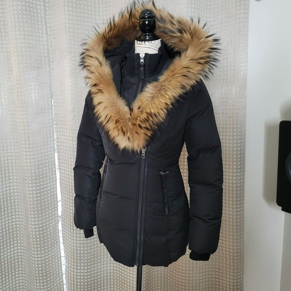 Mackage Black Down Coat with Natural Fur Signature Mackage Collar - Size S - Picture 16 of 16